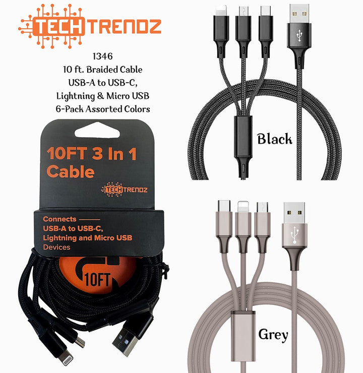 3in1 10ft Fast Charging Cable