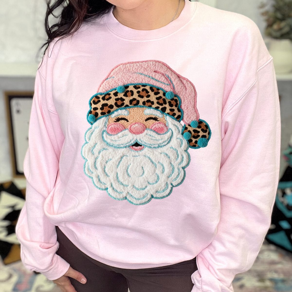 Leopard Jolly Santa Graphic Crewneck