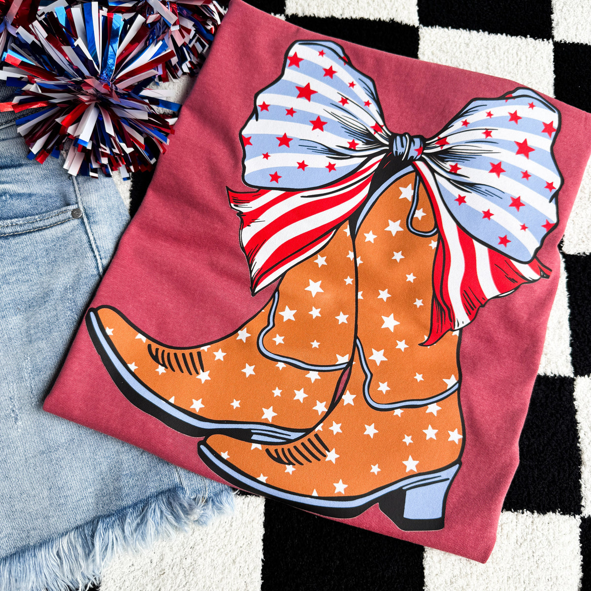 Patriotic Boots with Bow Graphic Tee