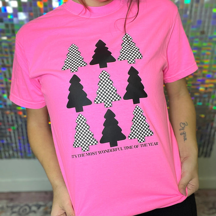 Black And Checkered Trees Graphic Tee