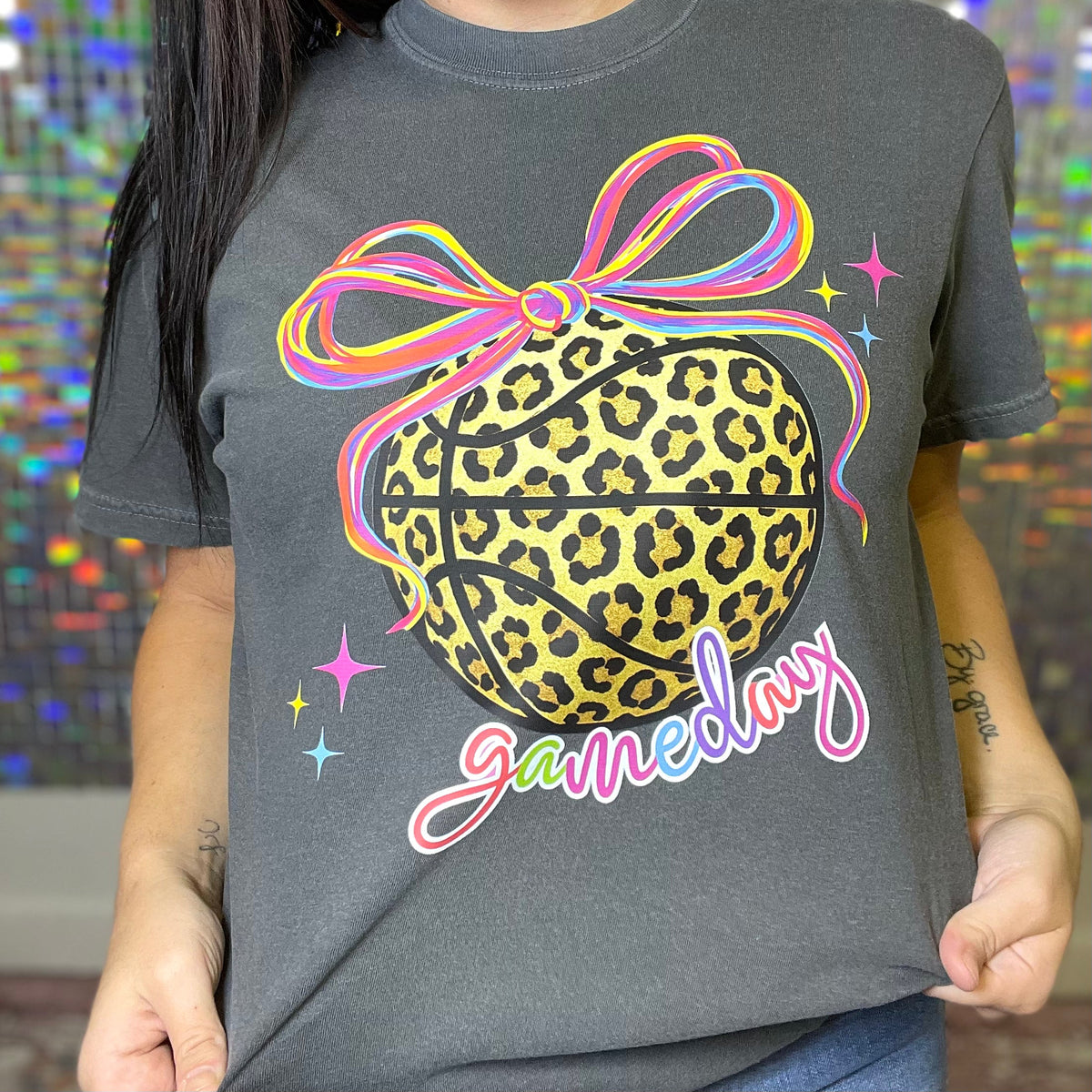 Neon Leopard Basketball Graphic Tee