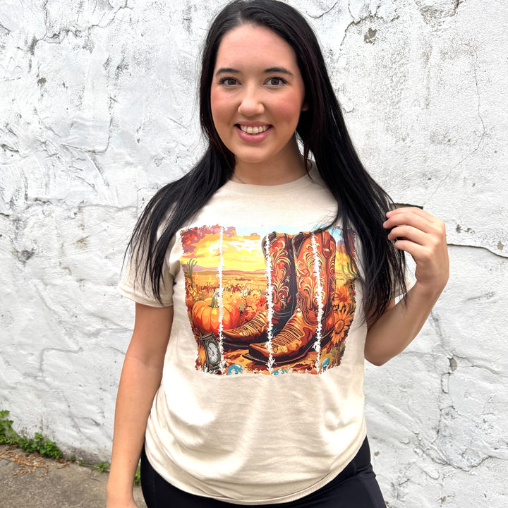 Boot Fall Sunset Graphic Tee