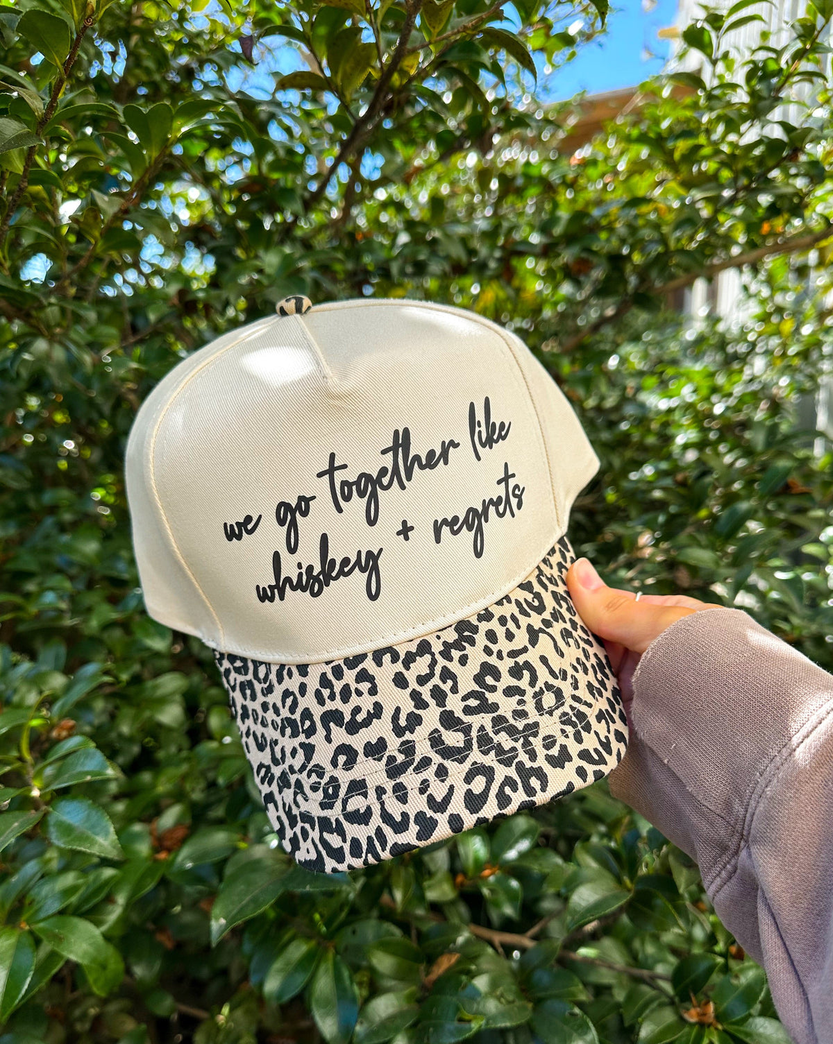 Whiskey & Regrets Leopard Canvas Trucker Hat