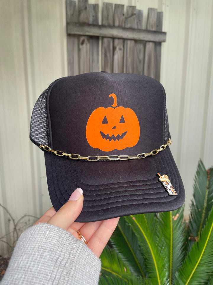 Pumpkin Face Black Trucker Hat
