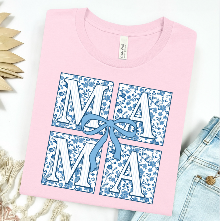 Blue Floral Mama Square Graphic Tee