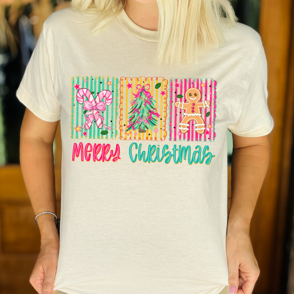 Merry Christmas Trio Stripes Graphic Tee *PINK FRIDAY*