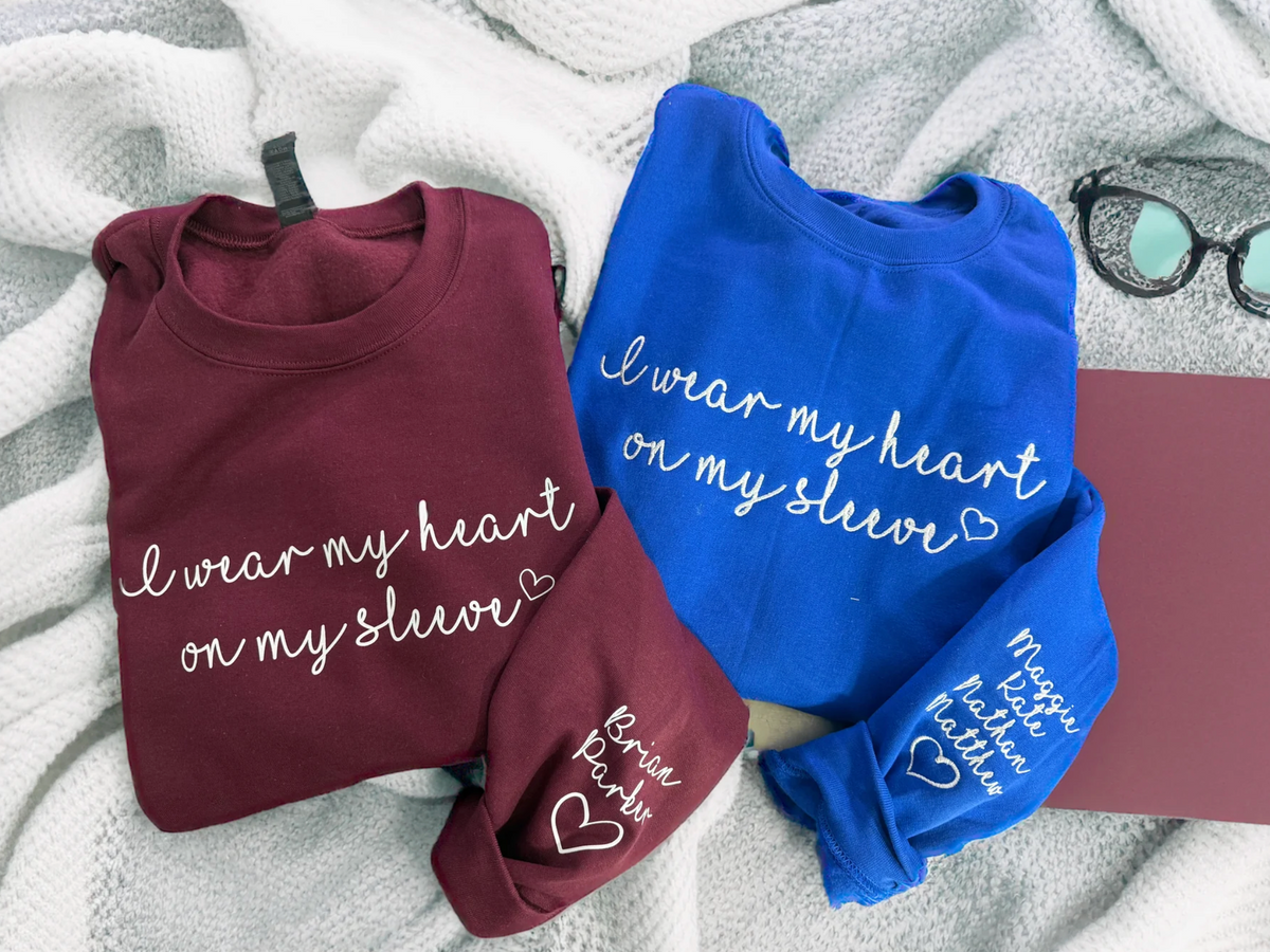 I Wear My Heart Custom Embroidered Crewneck