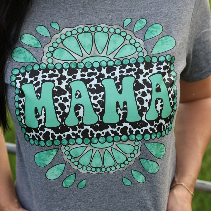 FestiviTees Women - Apparel - Shirts - T-Shirts Cowprint Turquoise Mama Soft Graphic Tee