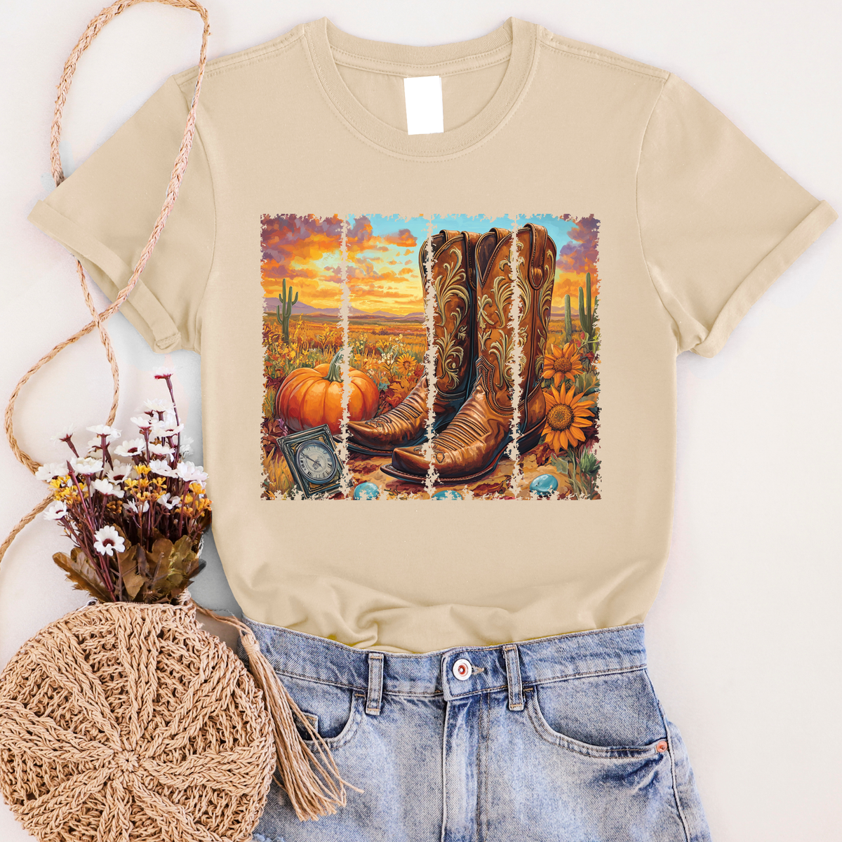 Boot Fall Sunset Graphic Tee