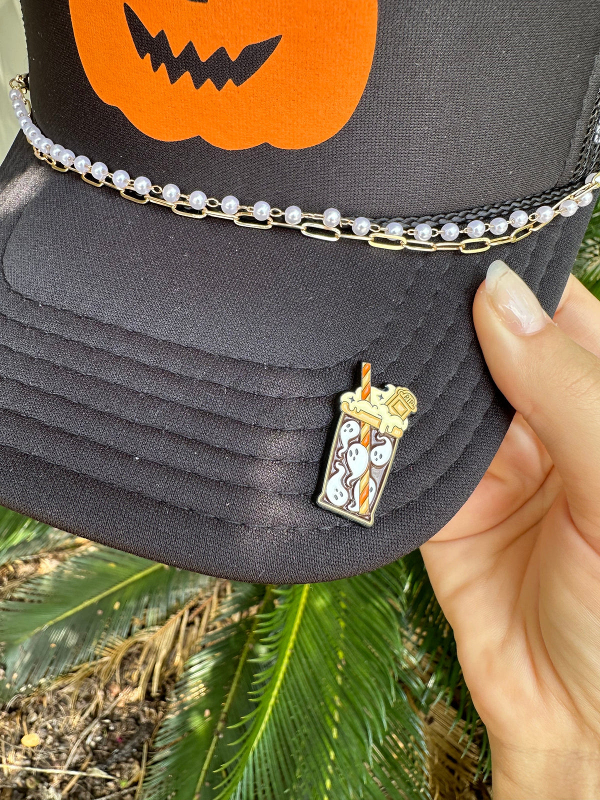 Pumpkin Face Black Trucker Hat