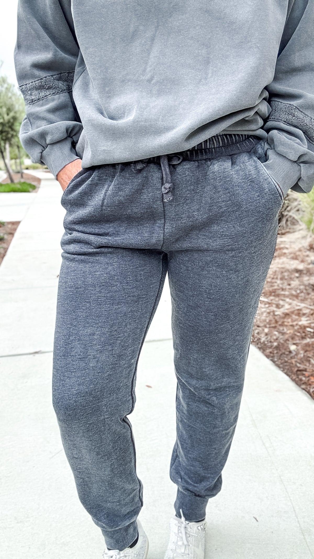 Lace Accent Vintage Wash Crewneck + FREE Mineral Jogger