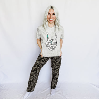 Turquoise Skeleton Peace Sign Graphic Tee