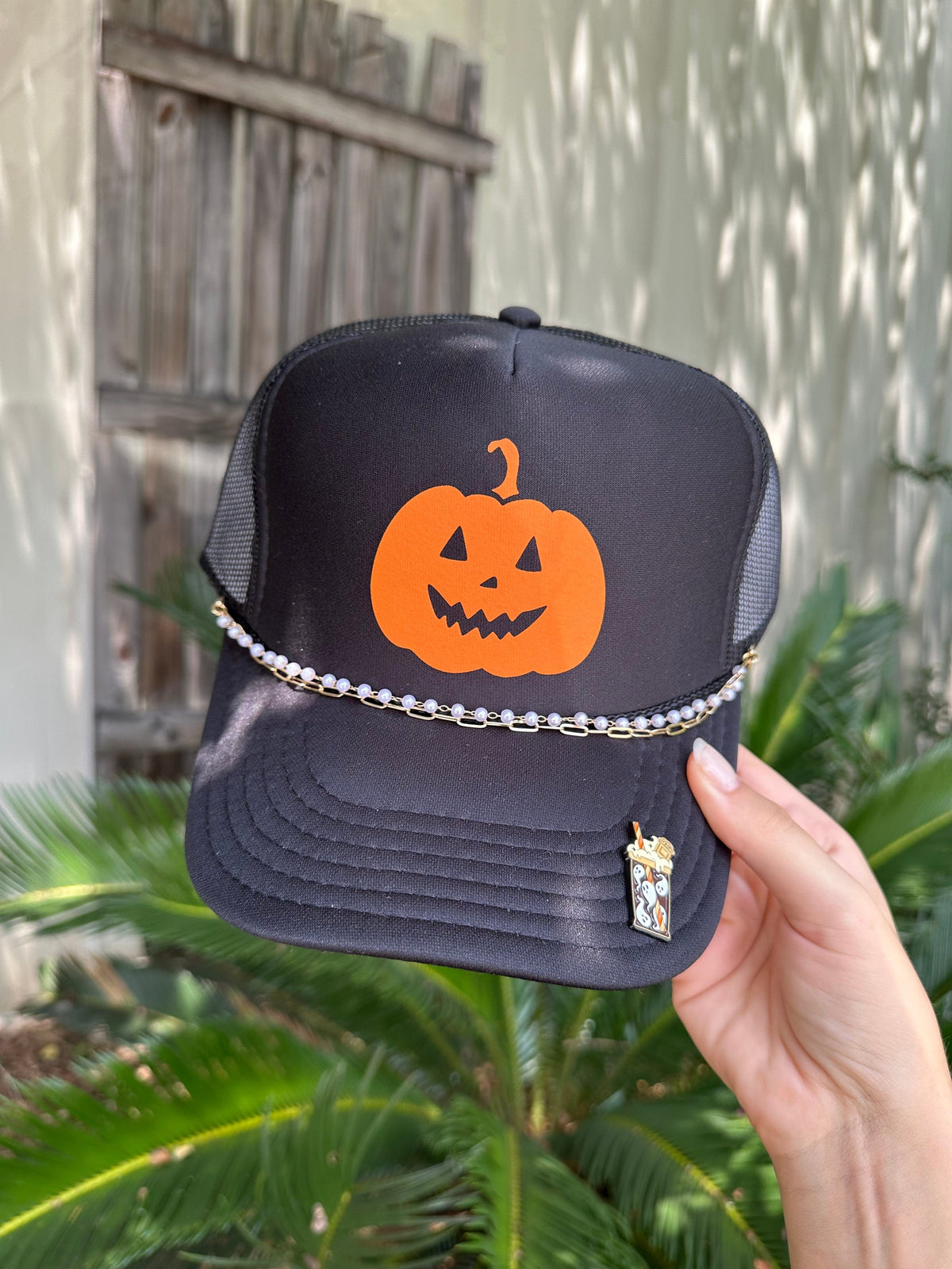 Pumpkin Face Black Trucker Hat