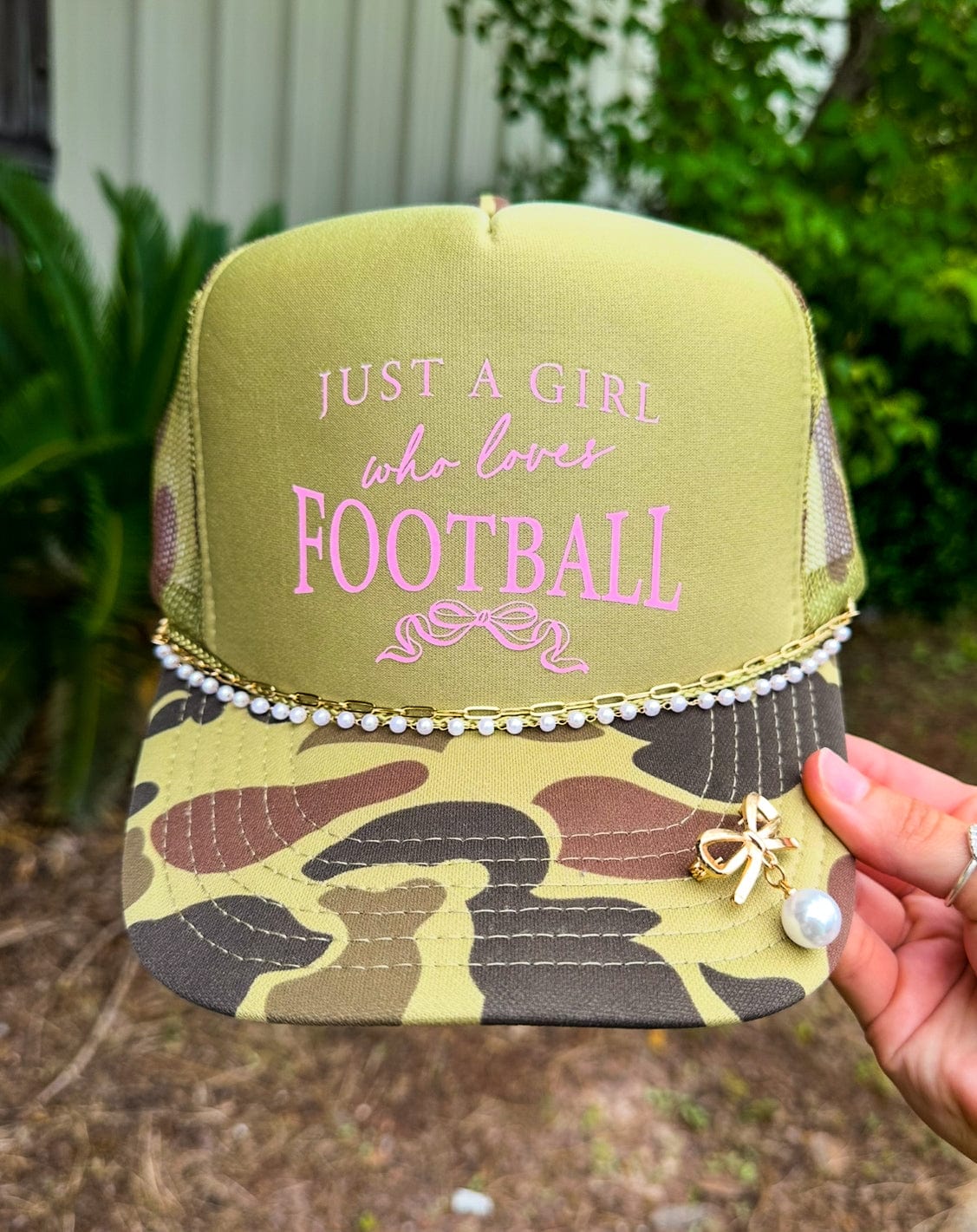 Just a Girl Who Loves Football Two Tone Camo Trucker