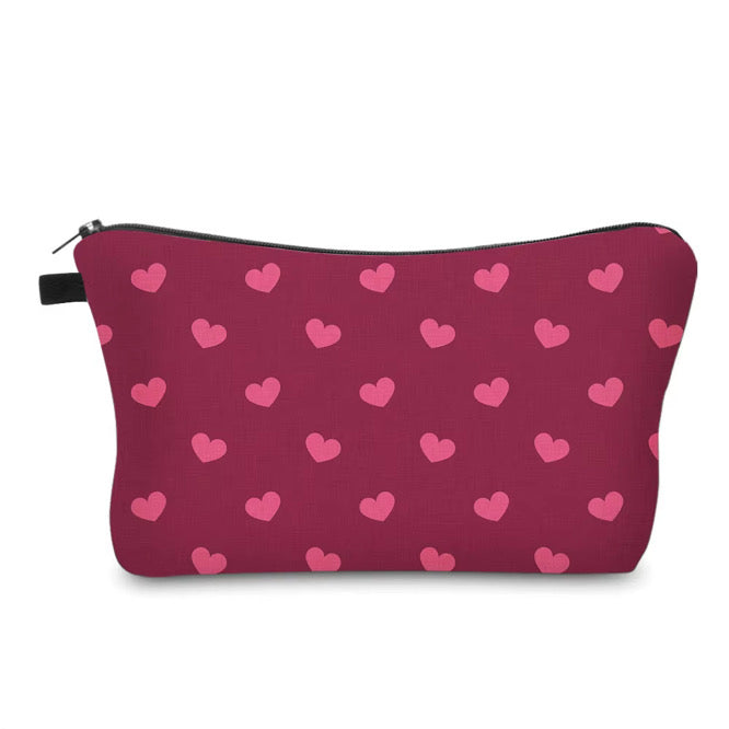 Pouch - Maroon Dark Pink Hearts