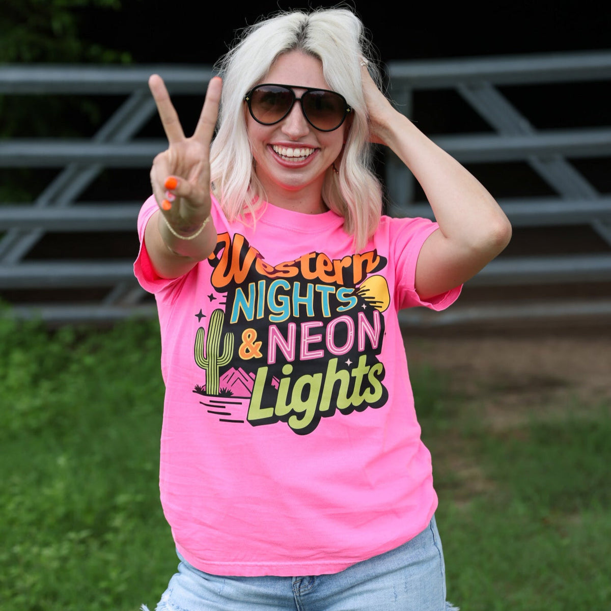 Western Night & Neon Lights Graphic Tee