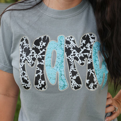 Cowprint and Turquoise Mama Graphic Tee
