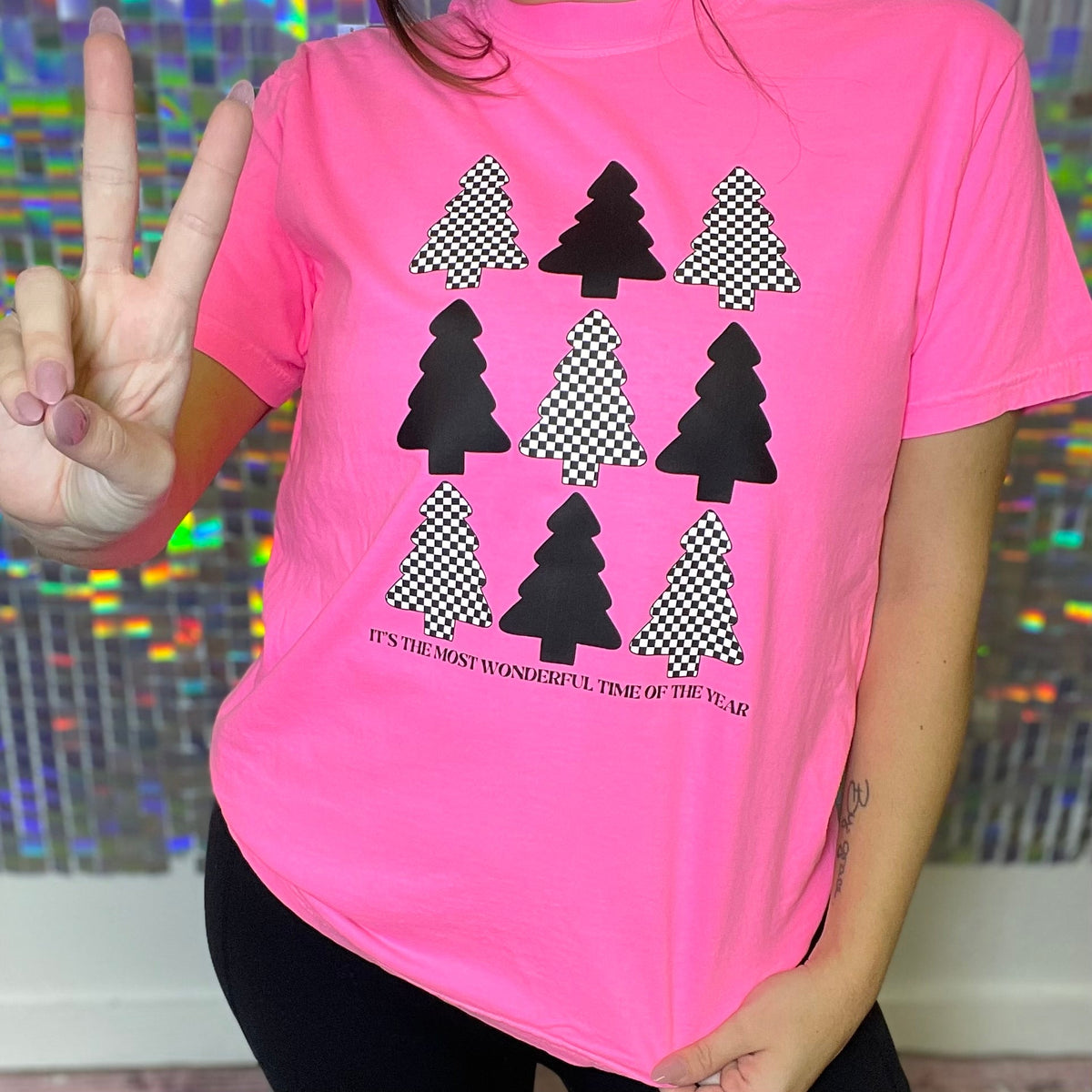 Black And Checkered Trees Graphic Tee