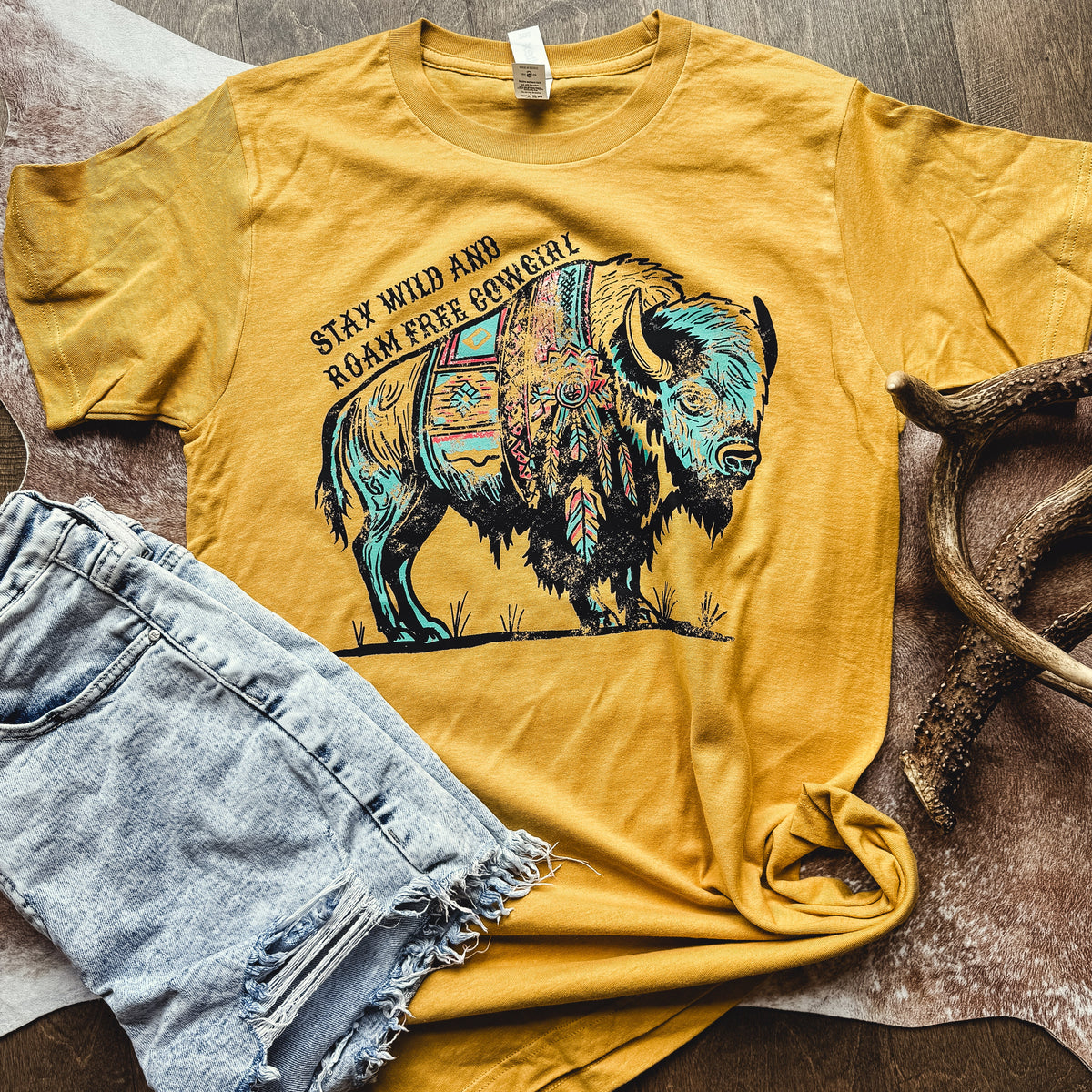 Stay Wild Buffalo & Roam Free Cowgirl Graphic Tee