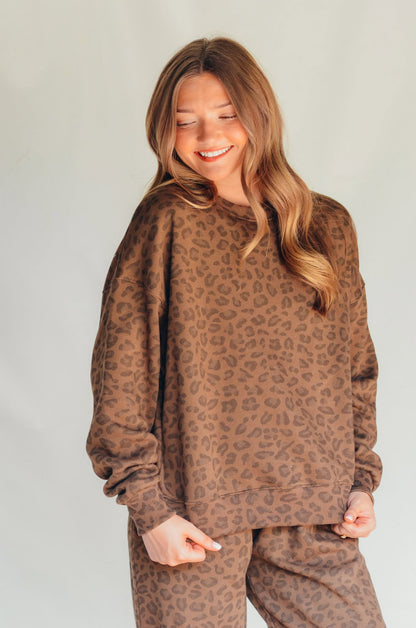 PREORDER ITEM (Estimated ship date 11/10) Brown Leopard Crew Sweatshirt