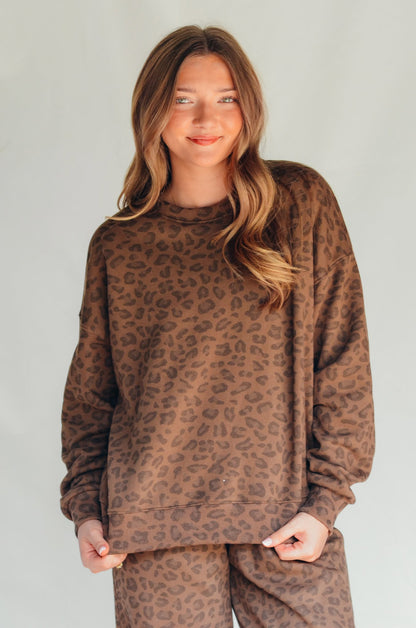 PREORDER ITEM (Estimated ship date 11/10) Brown Leopard Crew Sweatshirt