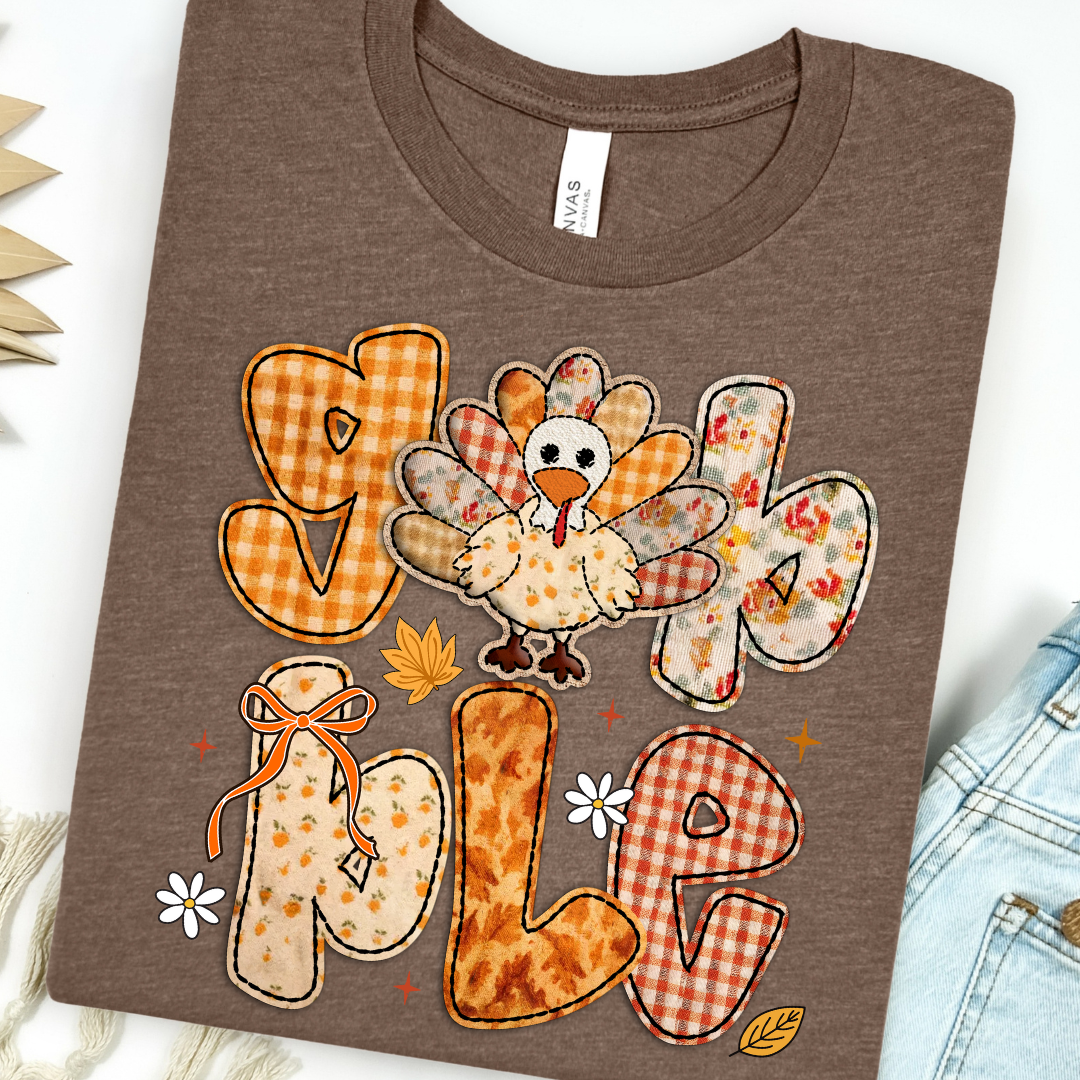 Gobble Turkey Patchwork Graphic Tee
