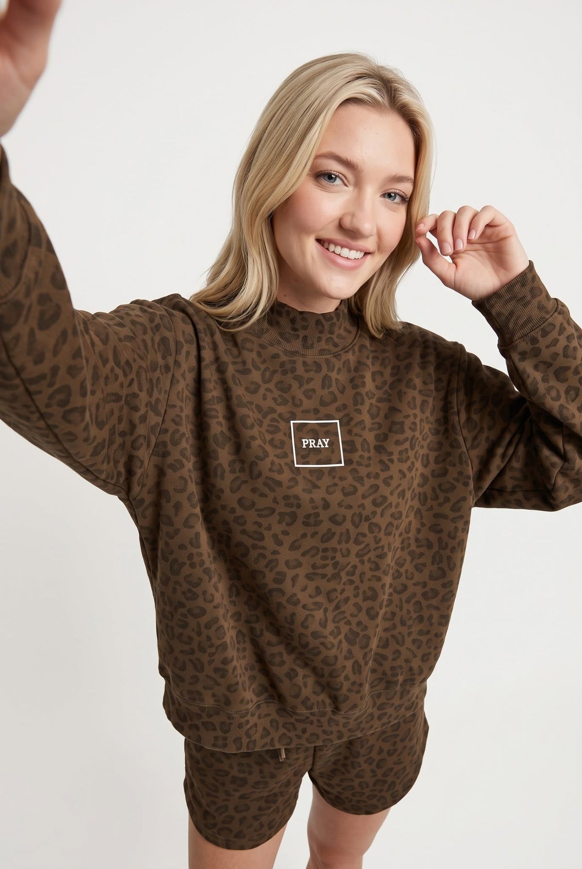 PREORDER ITEM (Estimated ship date 11/10) PRAY Brown Leopard Mock Neck Sweatshirt