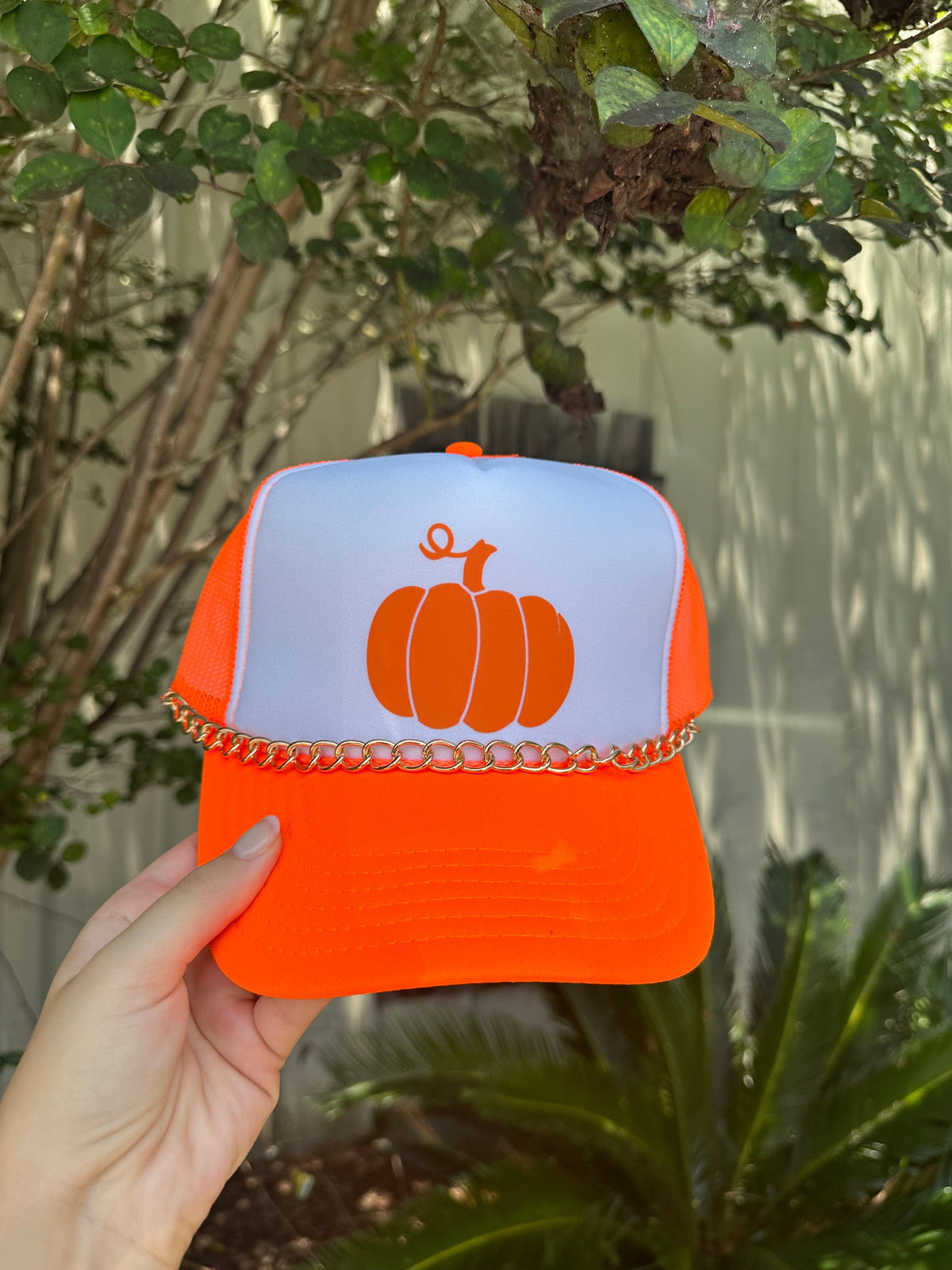 Lil Pumpkin White/Neon Orange Trucker Hat