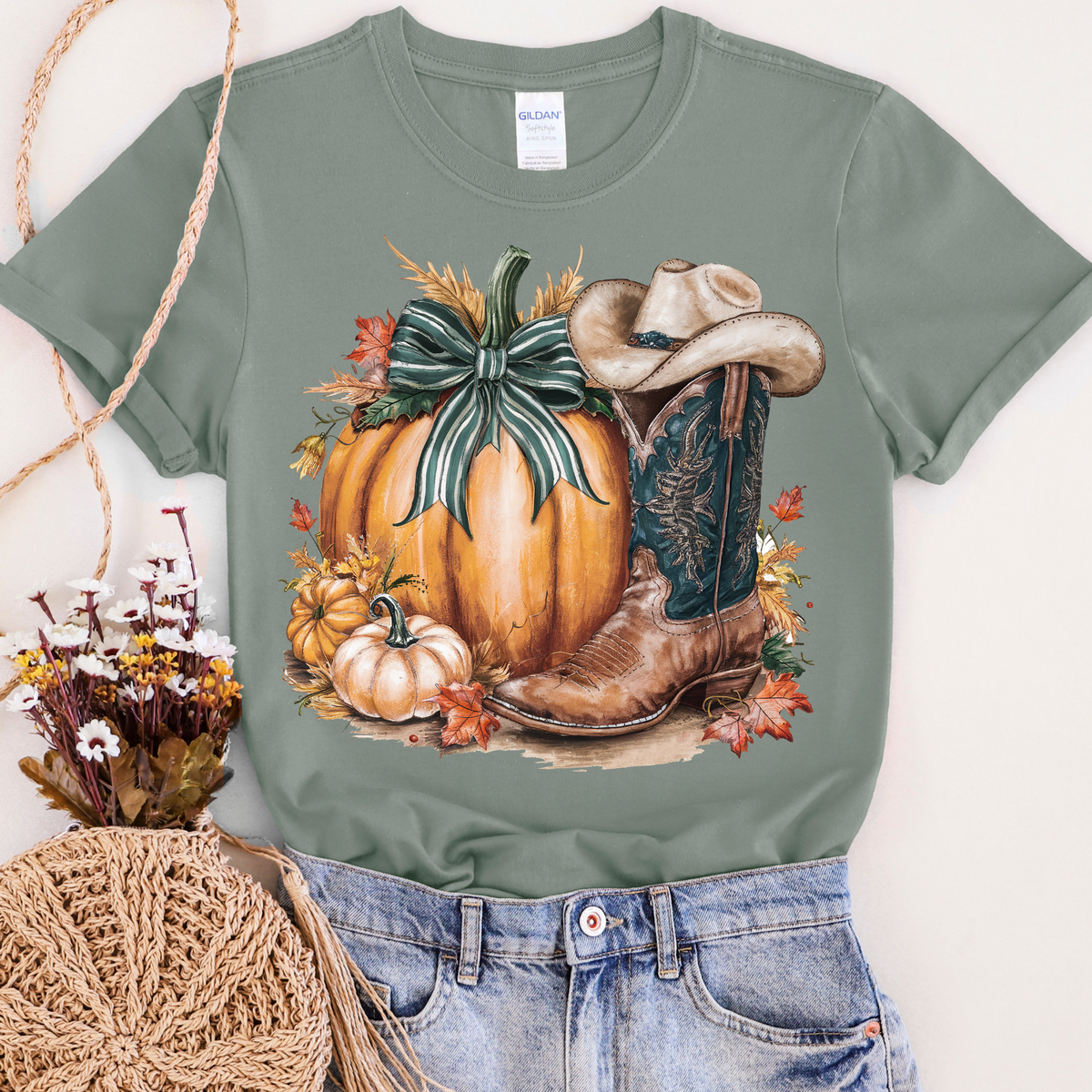 Pumpkin with Cowboy Boot Graphic Tee