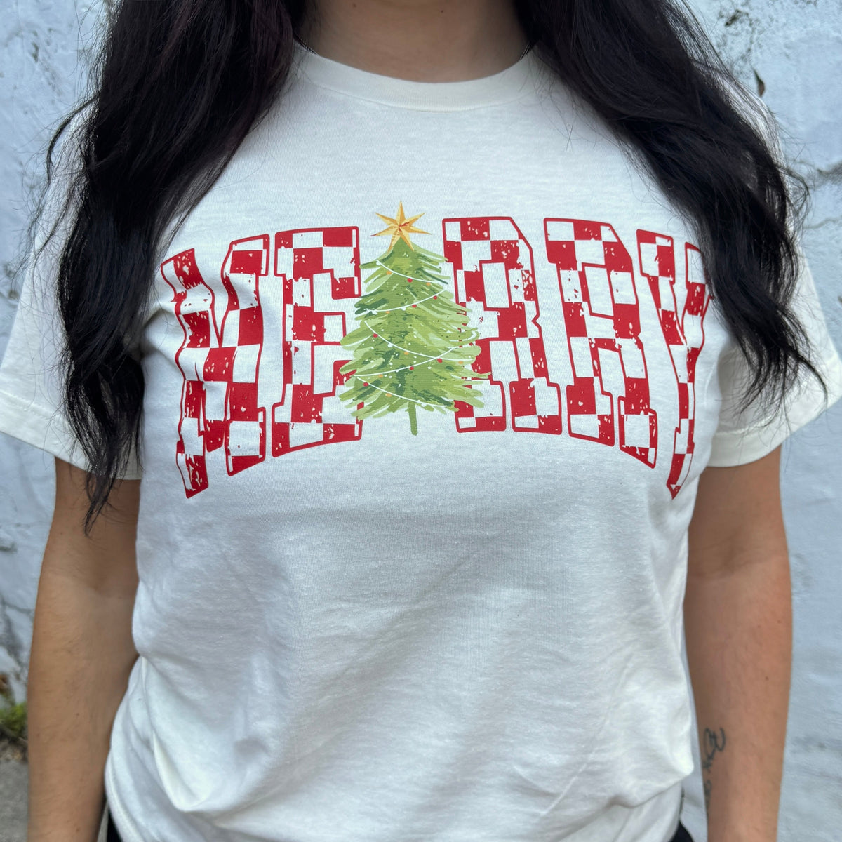 Checkered Merry Tree Graphic Tee
