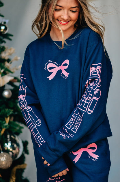Nutcracker Bows Navy Sweatshirt
