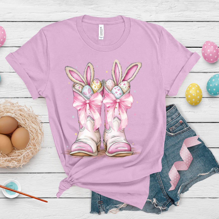 Western Boots with Bunny Ears Graphic Tee