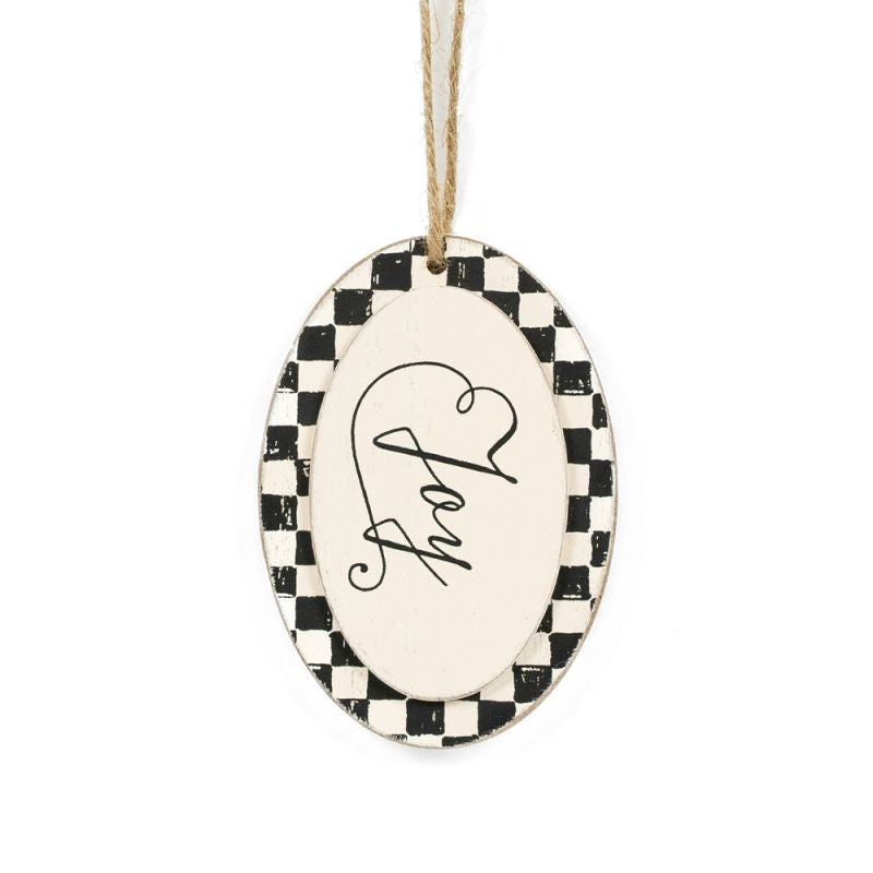 4x7x.25 wood ornament (JOY) wh/bk