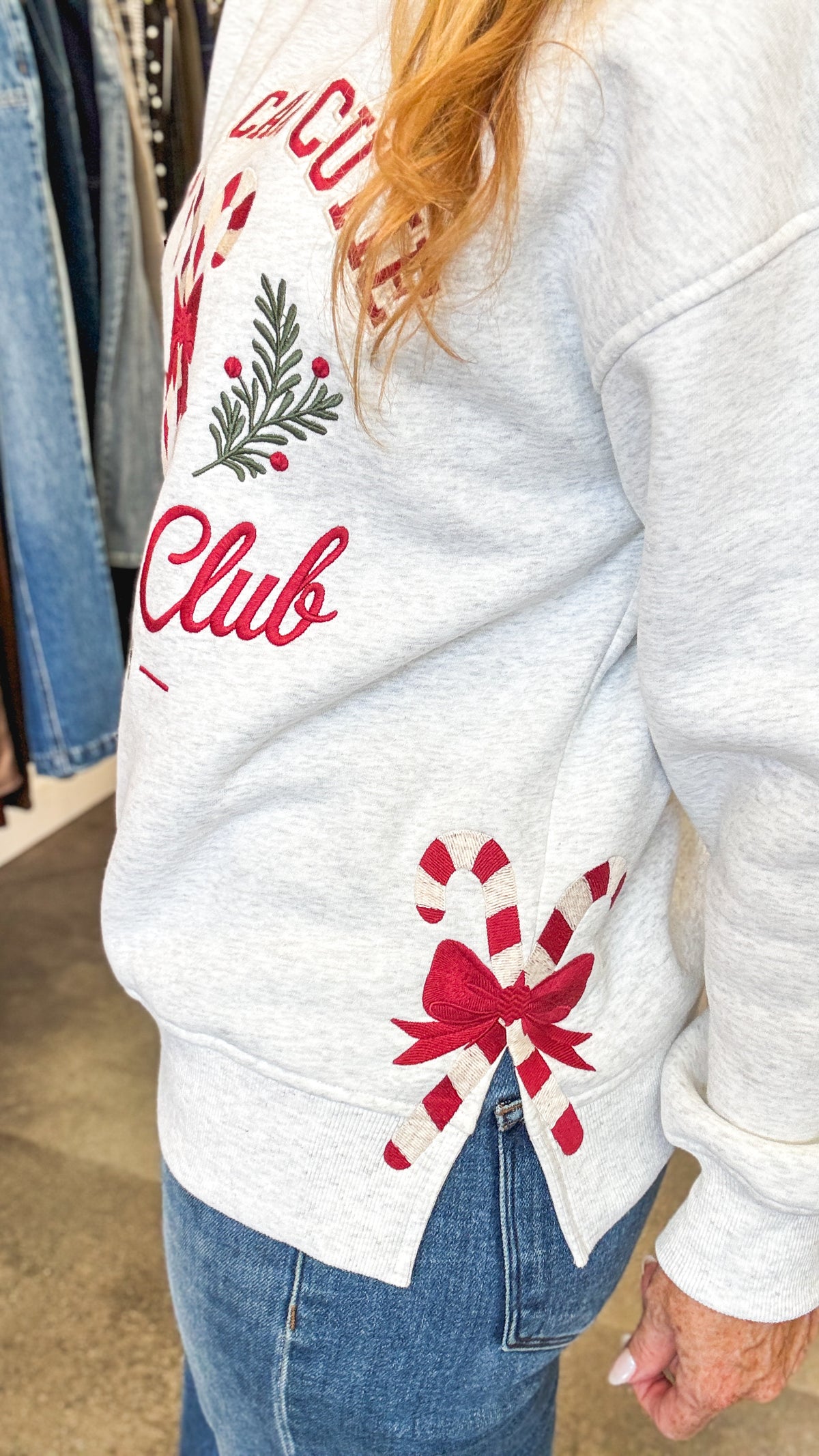 Candy Cane Cutie Embroidered Sweatshirt