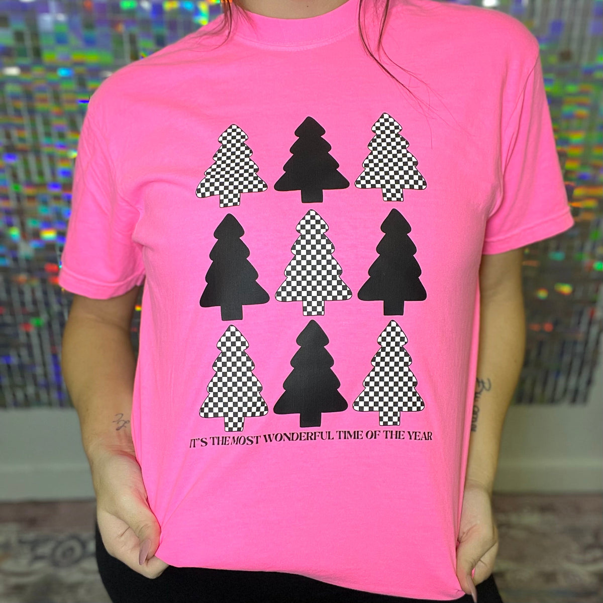Black And Checkered Trees Graphic Tee