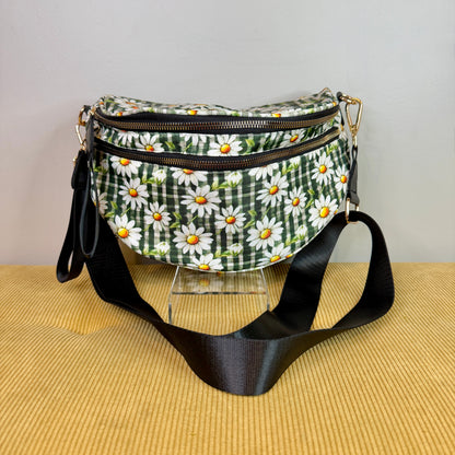 The Roni Nylon Crossbody - Green Gingham Daisy Floral