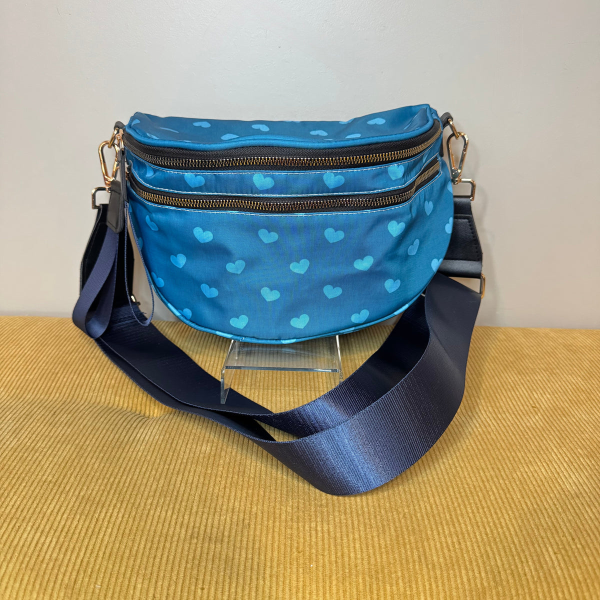 The Roni Nylon Crossbody - Dark Blue Hearts