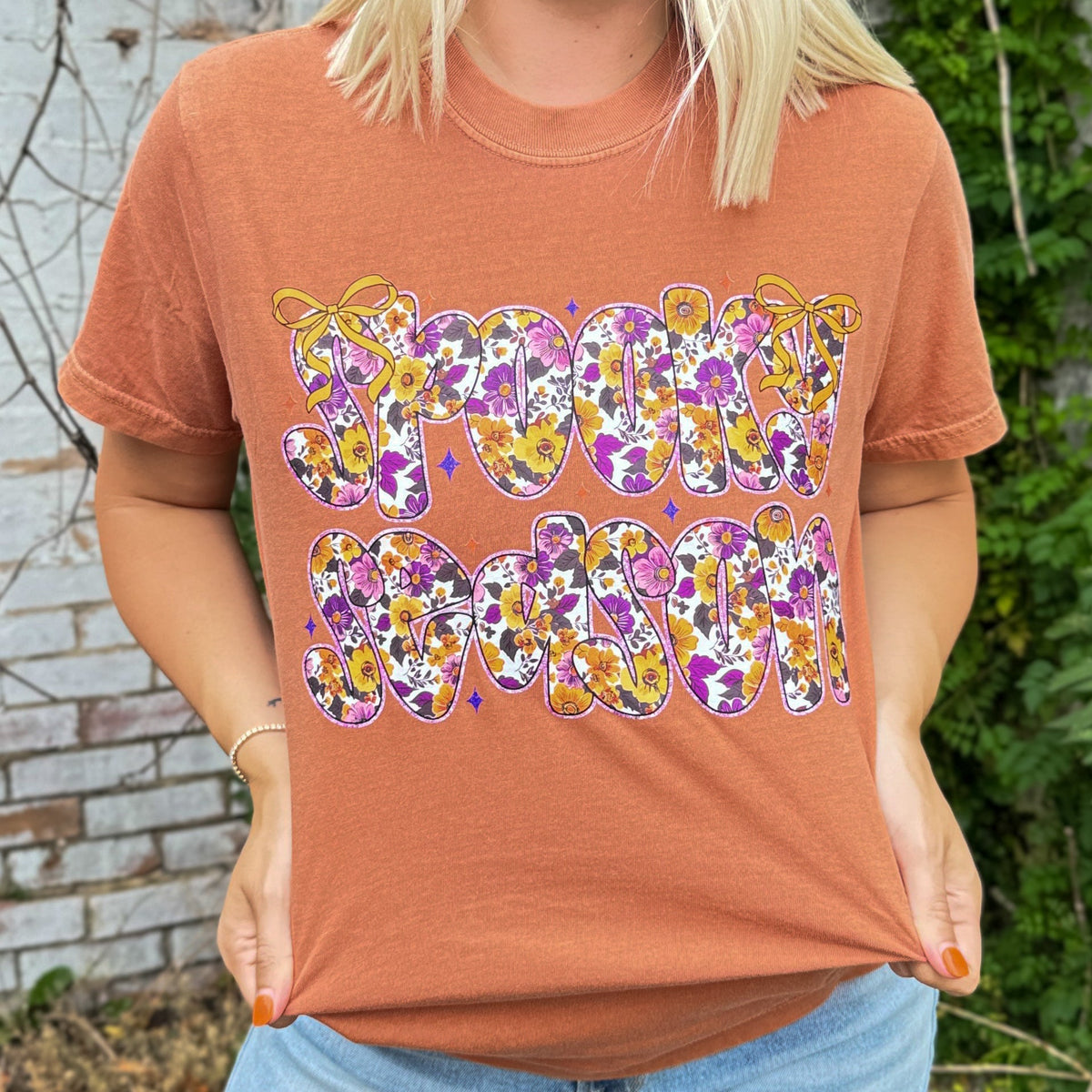 Floral Spooky Season Words Soft Graphic Tee