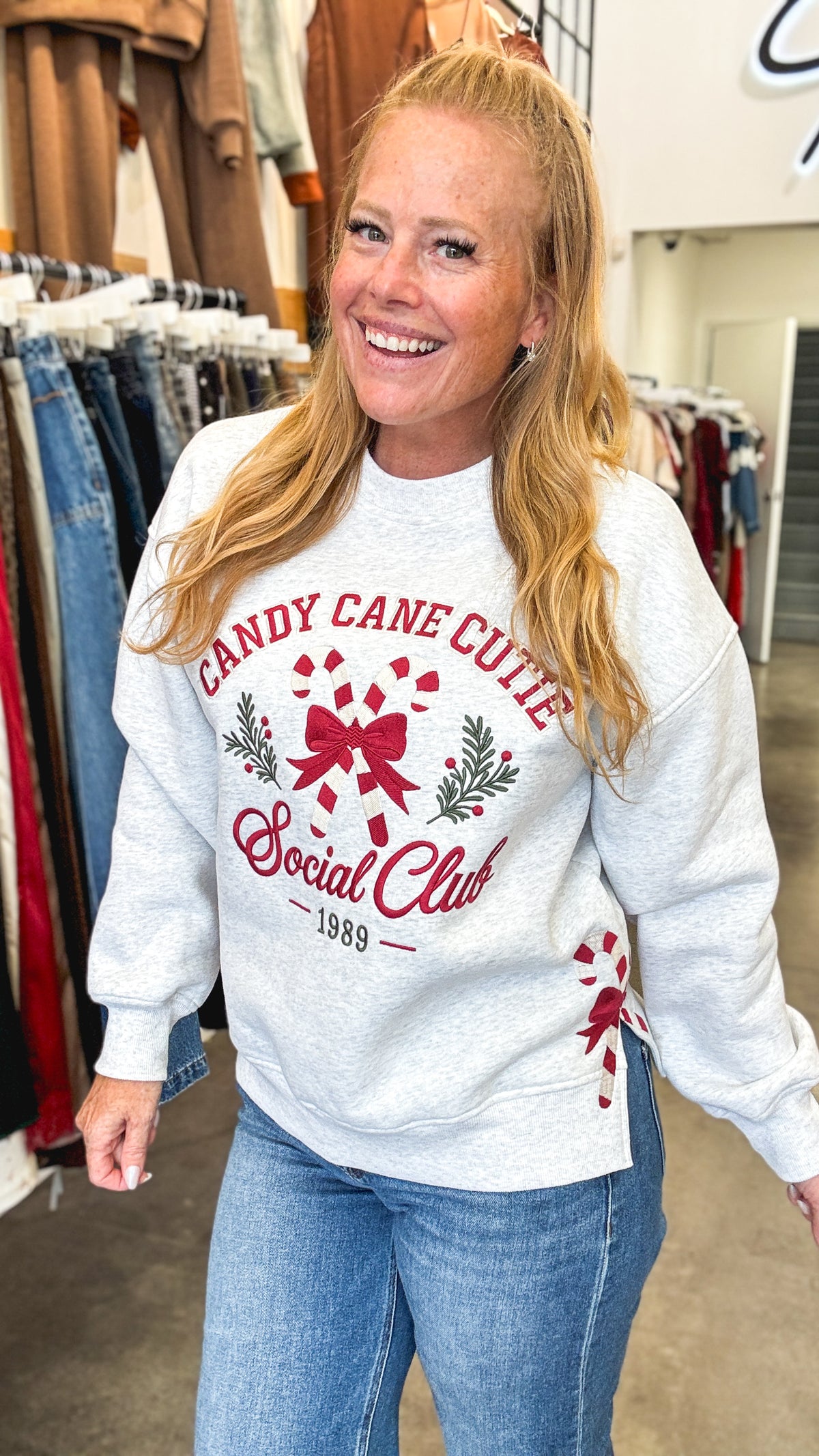 Candy Cane Cutie Embroidered Sweatshirt