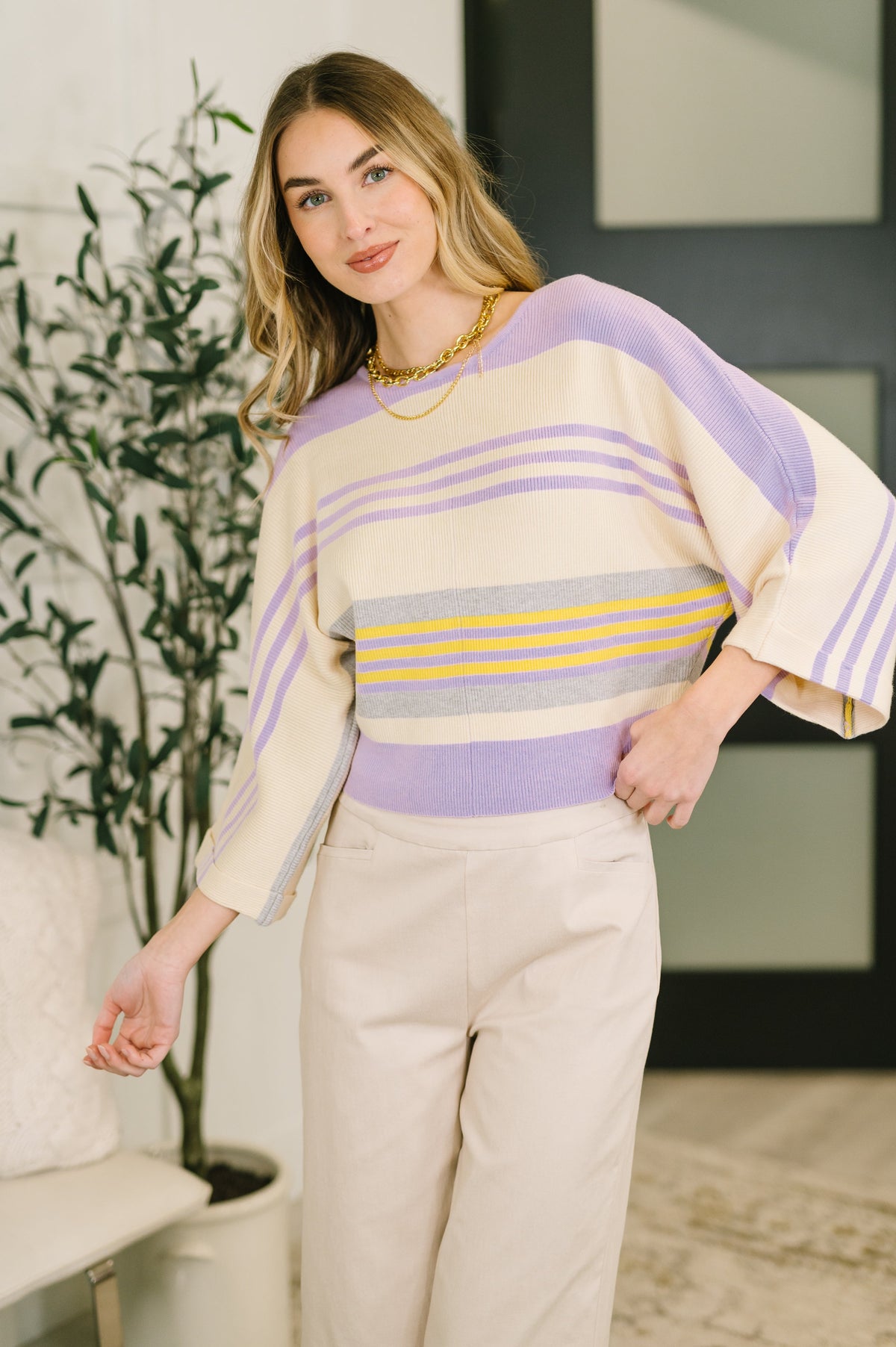 Barely Justified Striped Dolman Sleeve Top