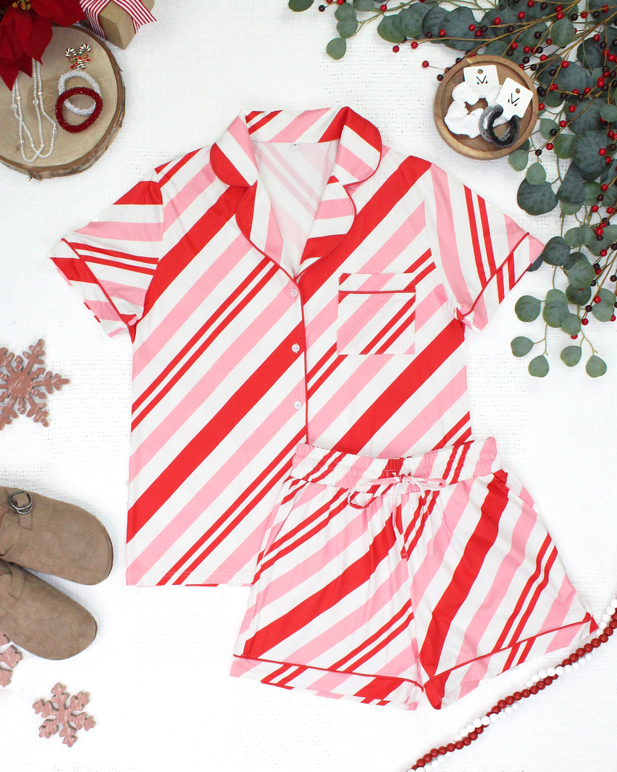Brooke Top and Shorts Pajama Set - Candy Cane