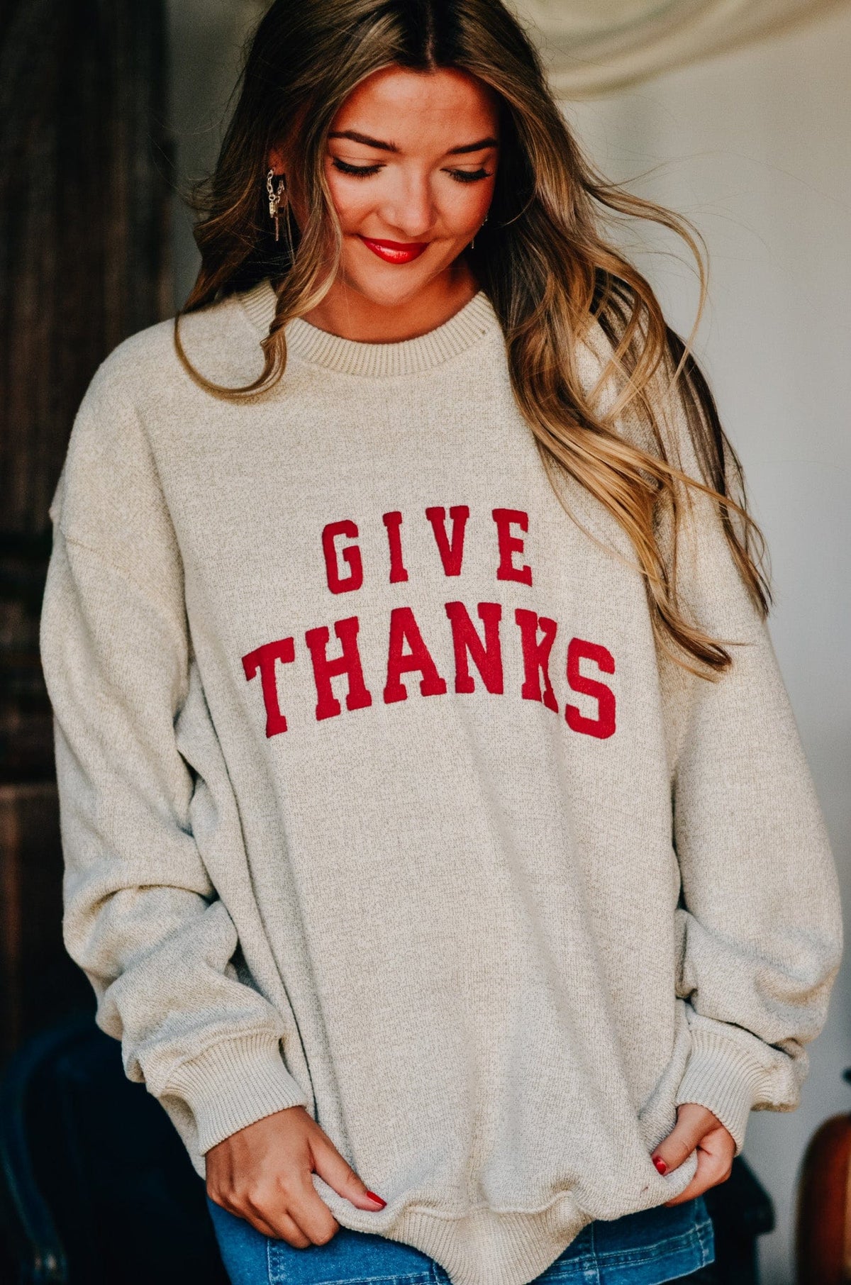 Give Thanks Knit Sweatshirt