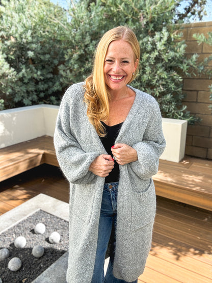 Cozy Bouclé Open-Front Long Cardigan