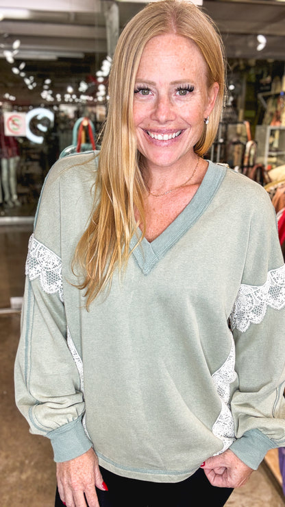 Sage & Lace Washed Terry Pullover