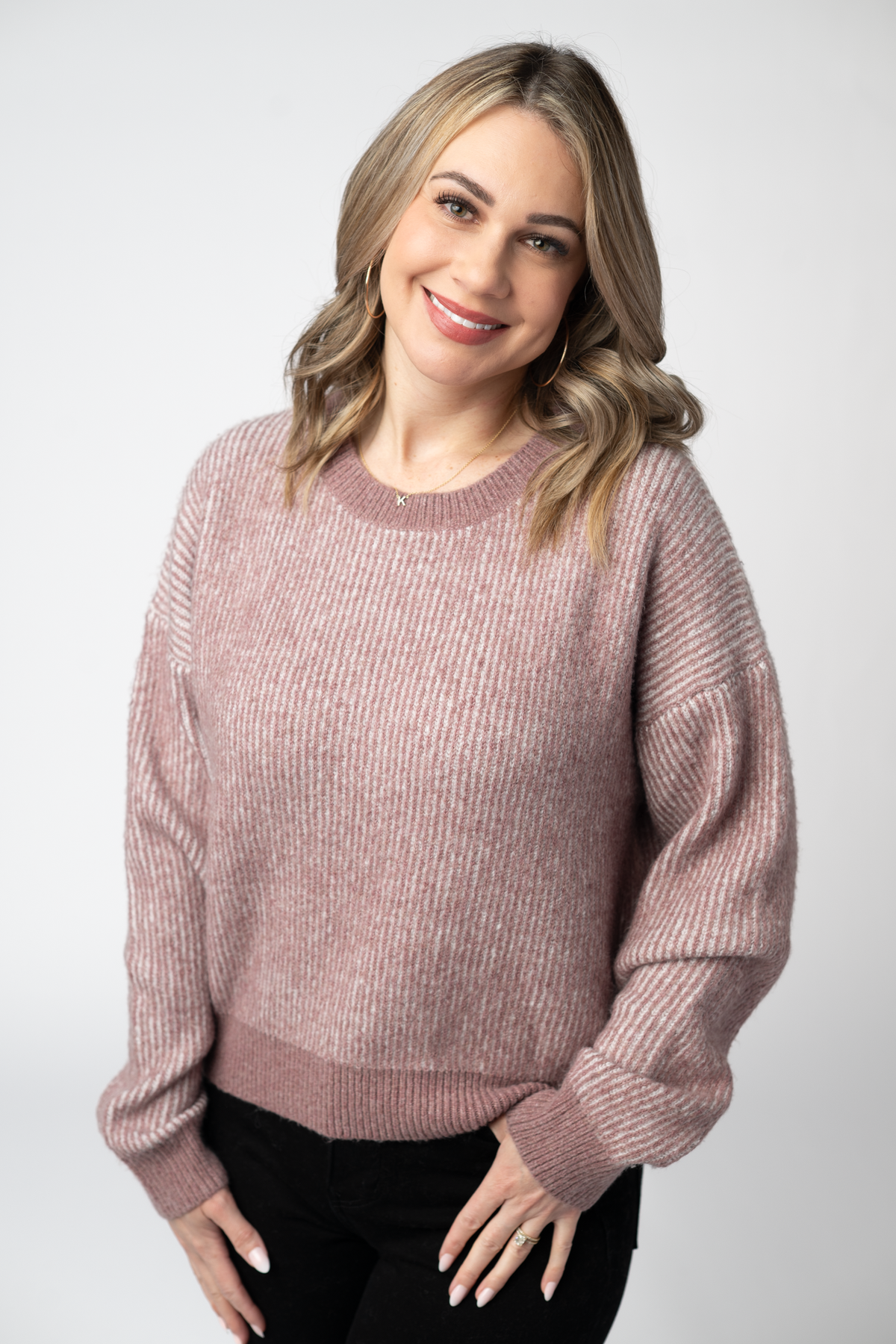 Josie Cozy Crew Sweater - Dusty Rose