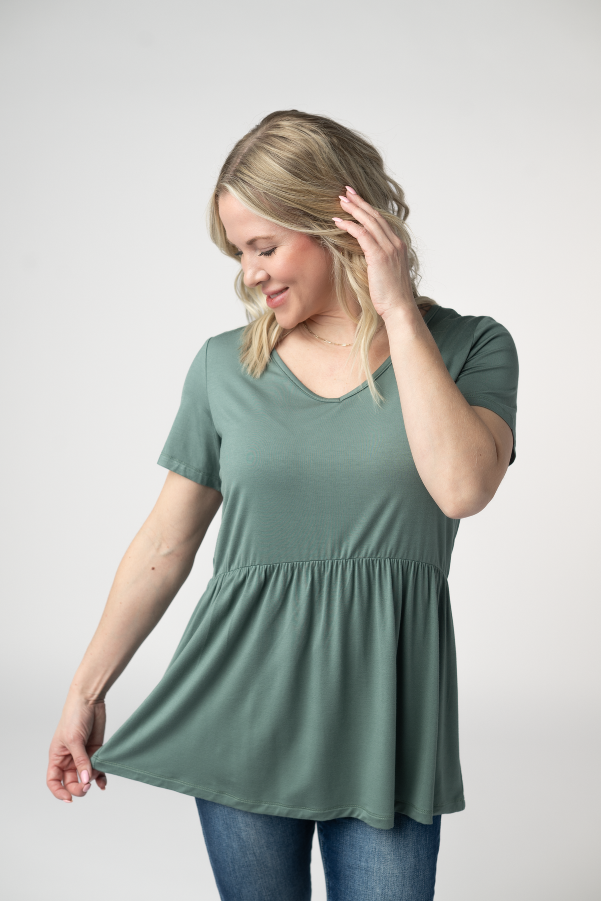 Sarah Ruffle Short Sleeve - Dusty Jade