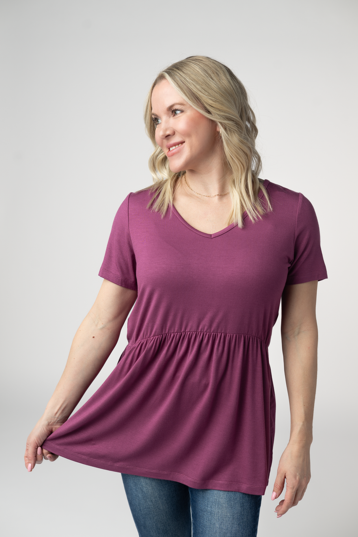 Sarah Ruffle Short Sleeve - Mulberry