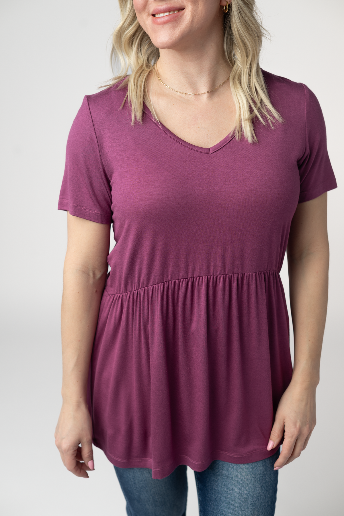 Sarah Ruffle Short Sleeve - Mulberry