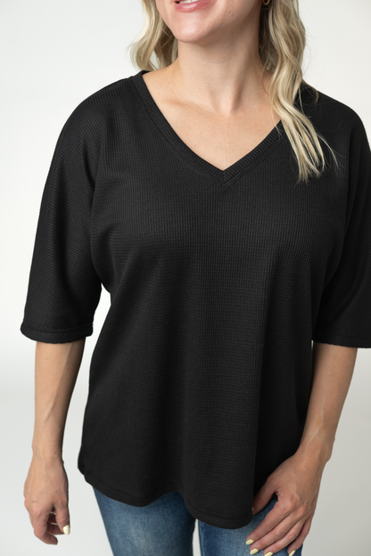Emerson Waffle Top - Black