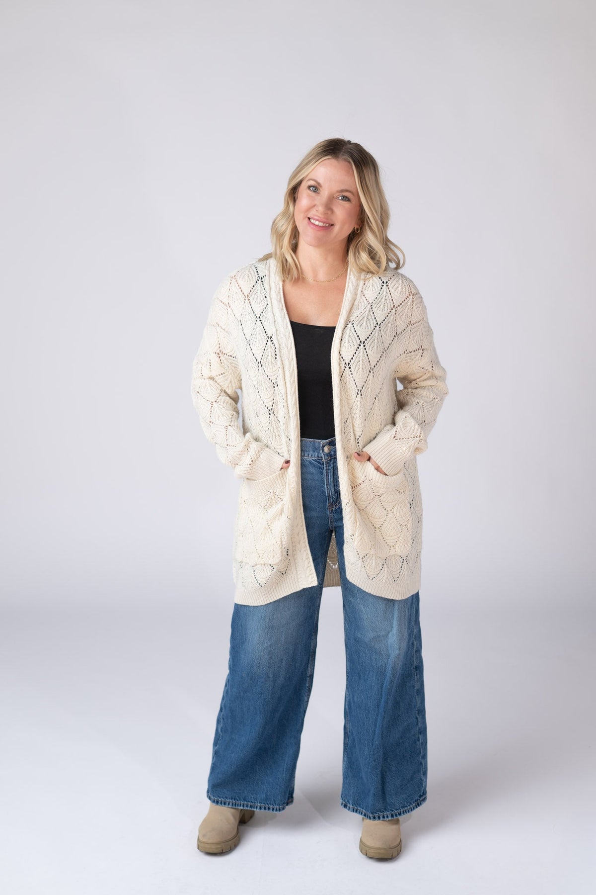 Open Knit Cardigan - Ivory